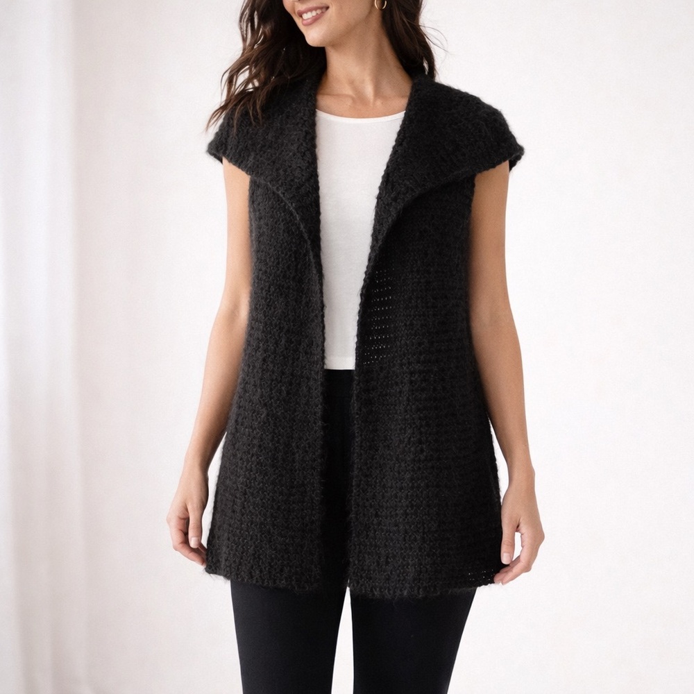 Eileen Fisher Alpaca Blend Sleeveless Knit Cardigan Vest Black Size M